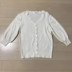 ITS'DEMOリブ編み Vネック ニット 白のサムネイル