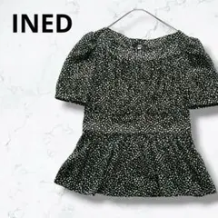 ＊イネド＊ブラウス 半袖 ドット 水玉 ペプラム 黒 9号 日本製 フェミニンのサムネイル