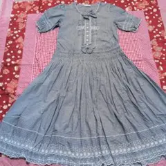 【超美品】ピンクハウス　スカラップ刺繍ギンガムチェックローウエストワンピース