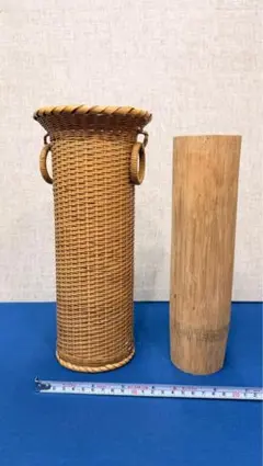 生野徳三 白竹通筒華入 父：生野祥雲斎 華道具 茶道具 竹工芸 Q2716
