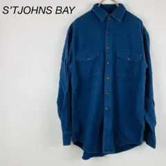90s ST.JOHN’S BAY フランネルシャツ 青 無地 ヘビーネル