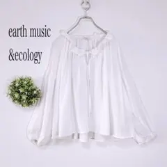 アース 【F】シアー長袖ブラウス　バルーンスリープ　透け感　ゆったり　ホワイト