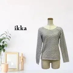 zC1754【M】ikka Tシャツ/カットソー 長袖 ボーダー柄 刺繍入りのサムネイル