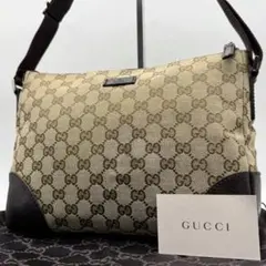美品✨　グッチ　ショルダーバッグ　GG柄　キャンバス　斜め掛け　レザー　ベージュ