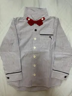 蝶ネクタイ付きストライプ長袖シャツ