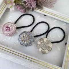No.333】インド刺繍 くるみボタン38㎜ ヘアゴム 2個セット 現品限り