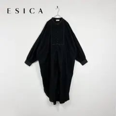 ESICA ステッチブザムカラーシャツワンピース M ブラック レイヤードエシカのサムネイル