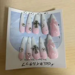 【新品、未使用】現品痛ネイルチップギャルロングフレンチベイビーブーマネイルクロム