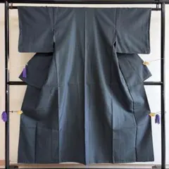 ポ*ー様 ■E6198■美品■正絹■黒に藍色　細かい絣柄　紬　袷　着物■丈151