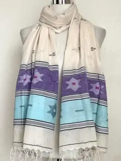 インド綿　ストール　カディコットン　ジャムダニ　手織り　L