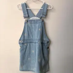 petit main ジャンバースカート デニム 花刺繍
