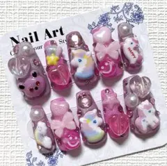ネイルチップ 平成女児 ピンク Y2K ゴテゴテ ギャル ユニコーン ゆめかわ