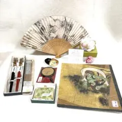 伝統工芸品 京紅 扇子 寄せ木細工箸セット 金沢箔 縮緬くし鏡 ねじり箱 香り袋