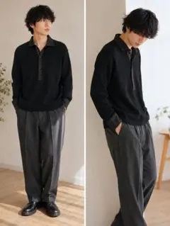Men's Bigi メンズビギ リブニット ポロシャツ ブラック
