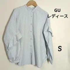 GU　レディース　水色と白のストライプシャツ　フリル　S　美品