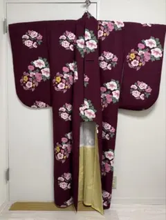二尺袖ポリエステル着物　花柄のサムネイル