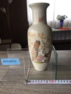 九谷焼 花瓶 花鳥図 孔雀 金彩 花器 骨董 インテリア 置物