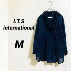 【イッツインターナショナル】 トップス シアーシャツ 紺 綿100% 大人女子