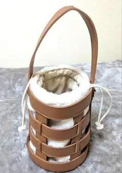 円筒型 ショルダーバッグ ブラウン フェイクファー 2way