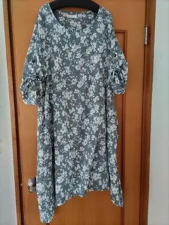 花柄チュニック 七分袖グレー