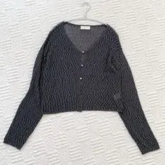 美品 ヤマダヤ Ample メッシュニットショートカーディガン 黒系 シアーのサムネイル