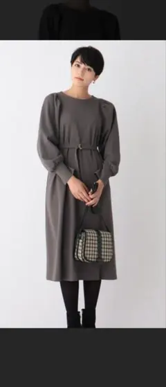 index　カットジョーゼットパフスリーブワンピ ース　40（L）