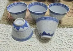 青い花模様の中国茶器 5個セット