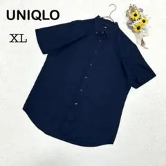 【ユニクロ】ドライイージーケアオックスフォードシャツ ネイビー系 半袖シャツXL
