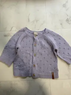 petit main 薄紫色 花柄カーディガン