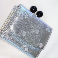 未使用 perche ペルケ がま口 ドット柄 三つ折り財布 シルバーのサムネイル