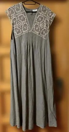 レース貼りワンピース モカ サマンサモスモス ノースリーブ