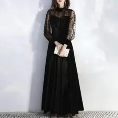 結婚式 パーティードレス シースルー ドット柄