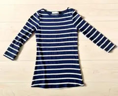 ZARA ネイビーとホワイトストライプ ボートネック長袖トップス