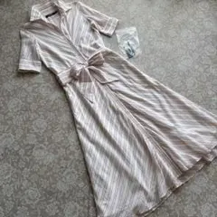 ローレンラルフローレン　コットン　ストライプ　ロングフレアーワンピース00