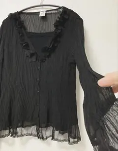 【最終値下げ】vintage シフォン シアーカーディガン リブフリルblack