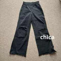 chica (LHP) ブラックデニム ダメージ ワイドレッグパンツ