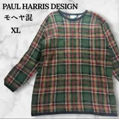 80s ポールハリスデザイン XL モヘヤ混 ニット セーター チェック 総柄のサムネイル