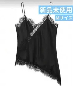 新品⭐️ZARA人気デザイン同型 レーストリム サテン キャミソール ブラック M