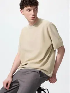 ウォッシャブルミラノリブニットTシャツ ベージュのサムネイル