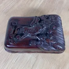 北海道 アイヌ文様 小箱 木彫り 彫刻 民族美術 民芸 小物入れ 木製