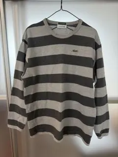 BEAMS×ILACOSTE グレー ストライプ 長袖 Tシャツ