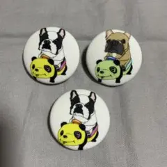 フレンチブルドッグとパンダ号　くるみボタン　ブローチ　マグネット　ハンドメイド