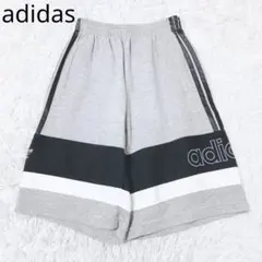 アディダス　ハーフパンツ　スウェット　サイドライン　ロゴ　ウエストゴム　グレー