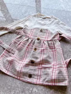 ホワイトチェック柄ワンピース 女の子 お出かけ着