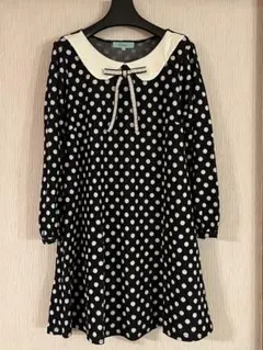 Lindsay ワンピース ドット ネイビー L160 襟付き リボン 上品