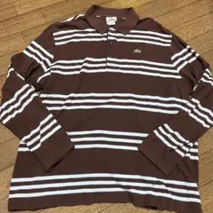 LACOSTE ボーダー ポロシャツ ブラウン