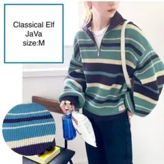 Classical Elf JaVa マルチボーダーハーフジップ ニット M