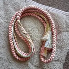 帯締め ピンク 緑 編み込みデザイン