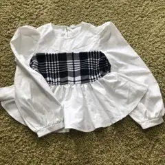 長袖ブラウス ホワイト/ブラック チェック柄