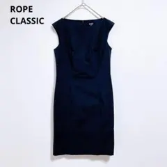 【ロペ】ひざ丈ワンピース　ノースリーブ　タイト　フォーマル　紺　7AR